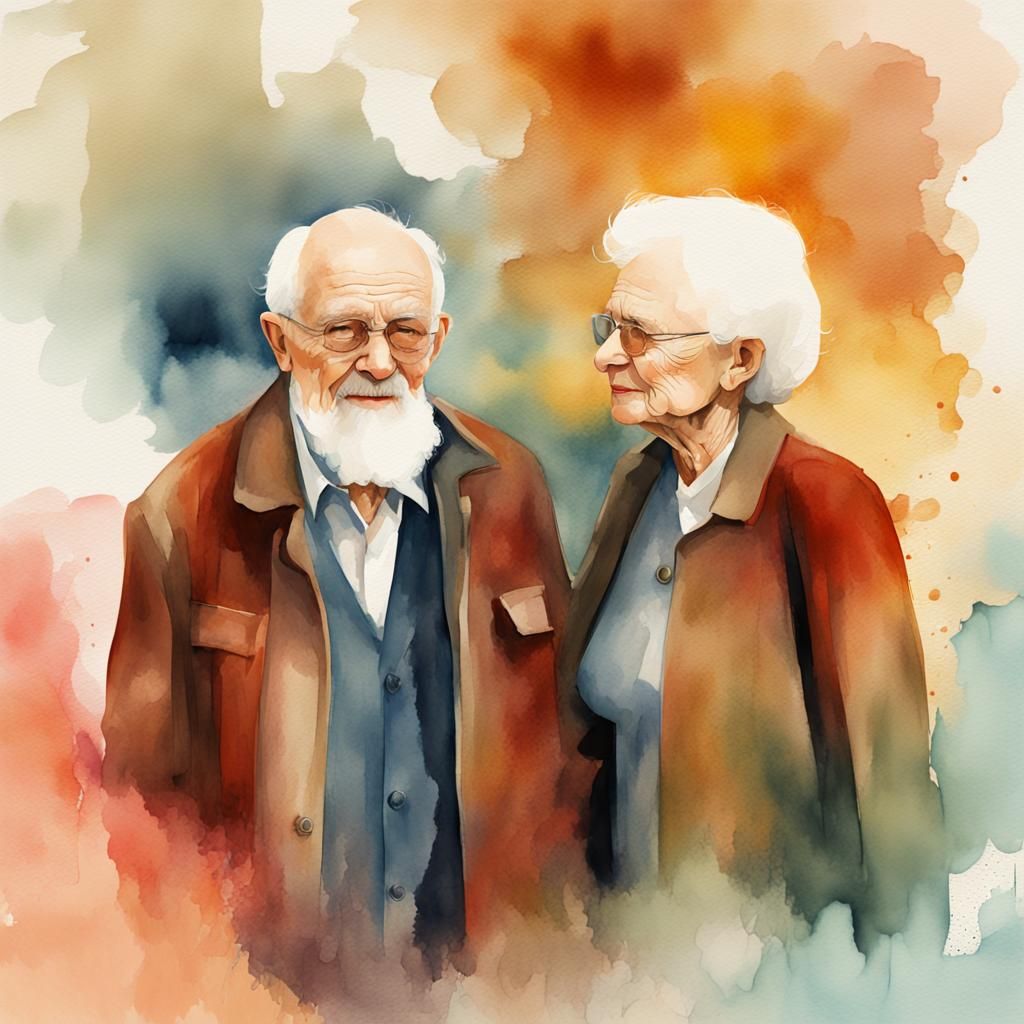 Digital Watercolour of Elderly Couples in Abstract Art