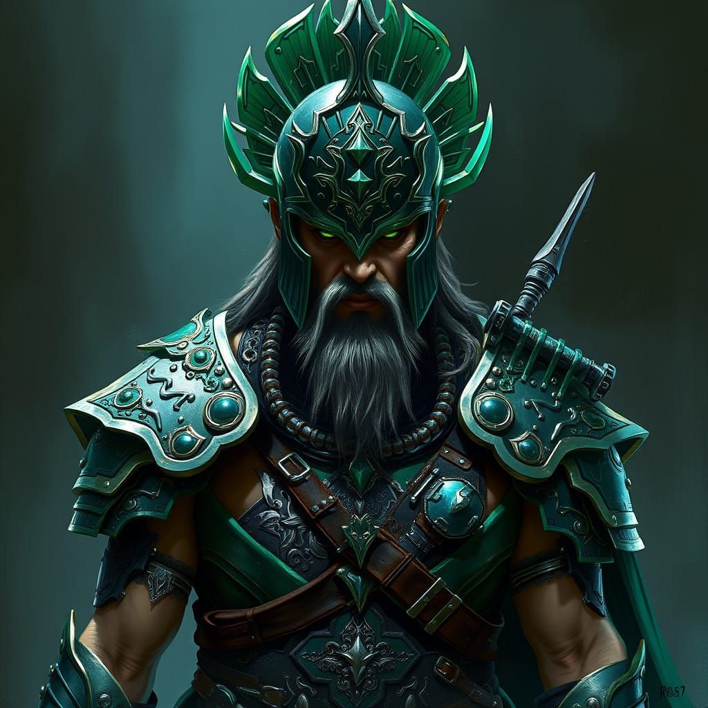 Cybernetic Scythian Warrior in Ethno-Futuristic Armor