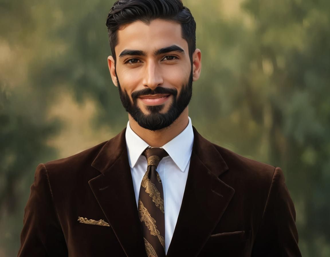 Elegant Gentleman in Brown Velvet Suit, Impressionist Oil Pa...