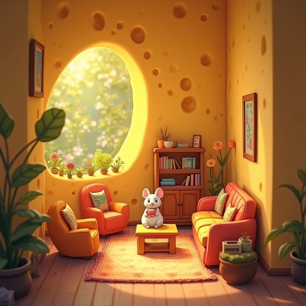 Mouse Cozily Lives in Charming Cheese Parlor
