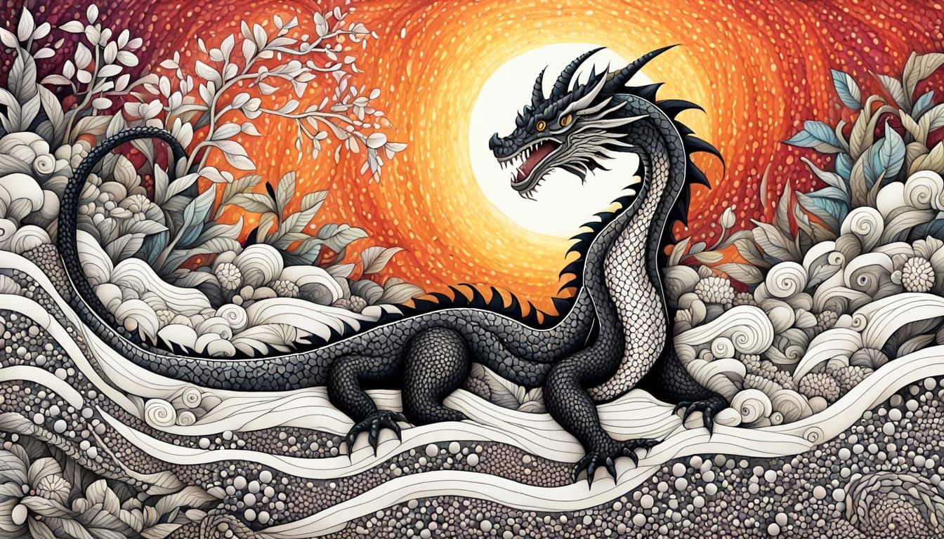 Zentangle black dragon