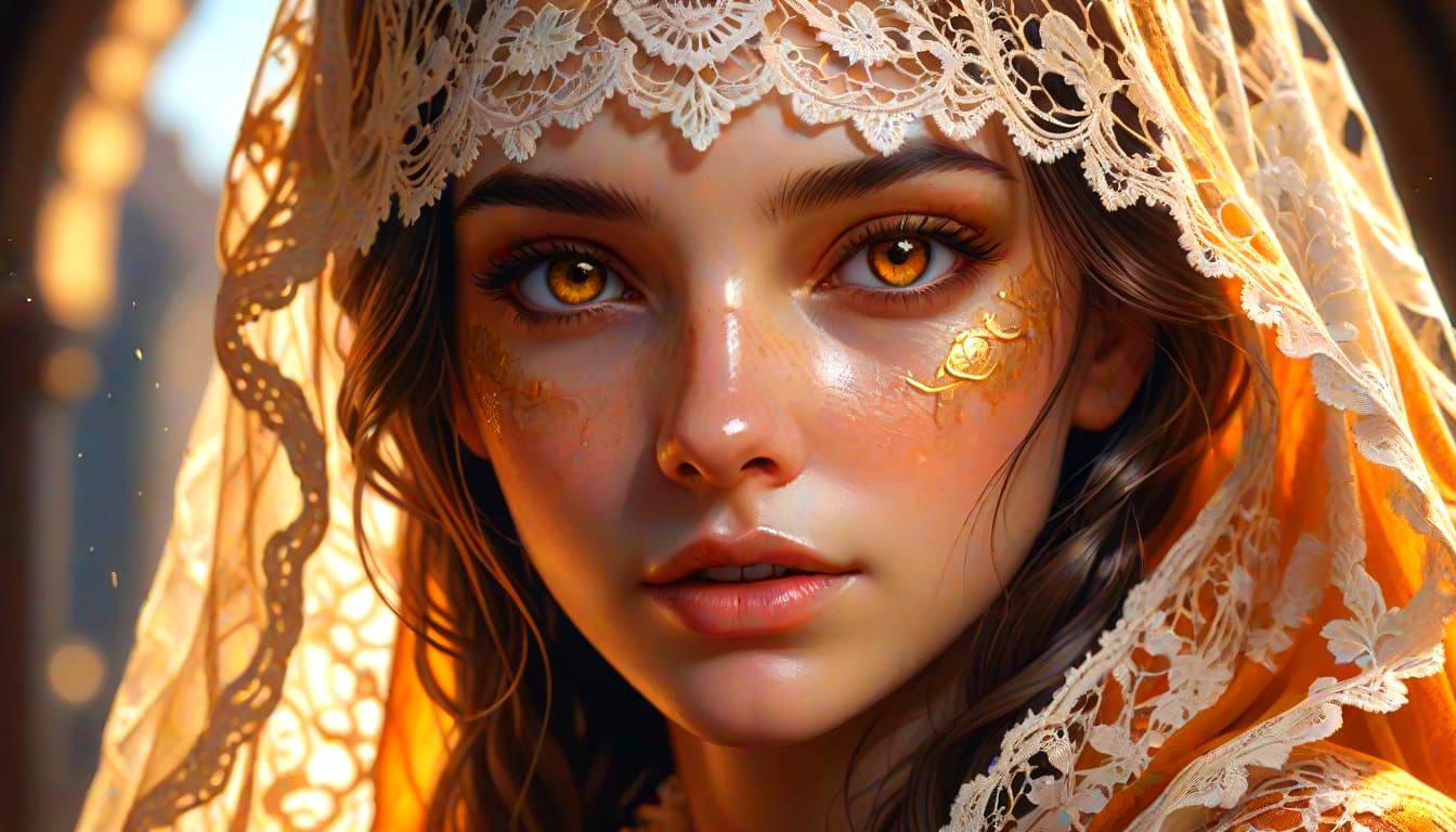 Woman with Lace Veil in Fantasy Concept Art