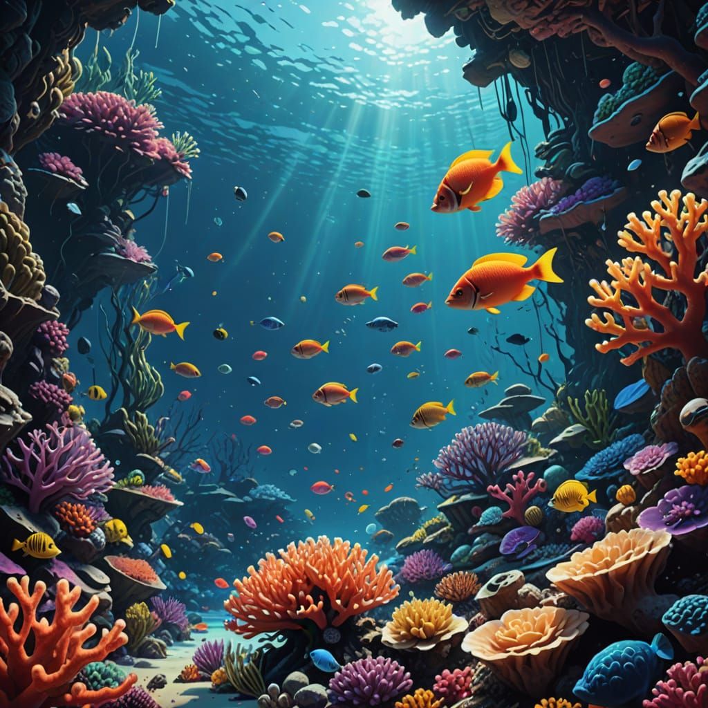 Vibrant Coral Reef Landscape in a Digital Matte Painting