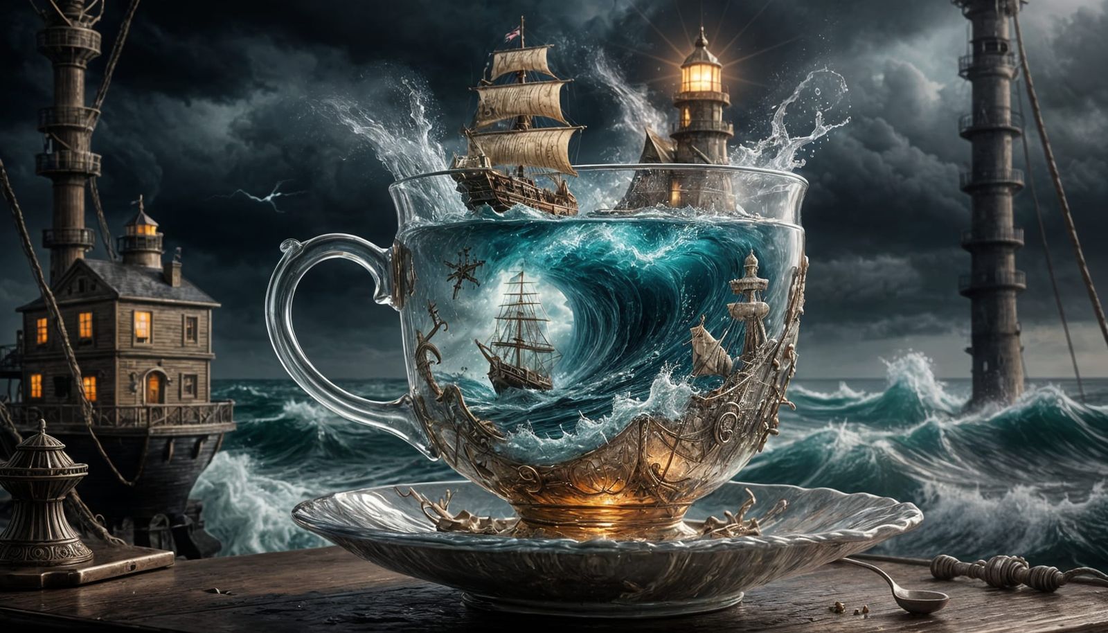 Stormy Ocean in Teacup: Pirate Ship Battle