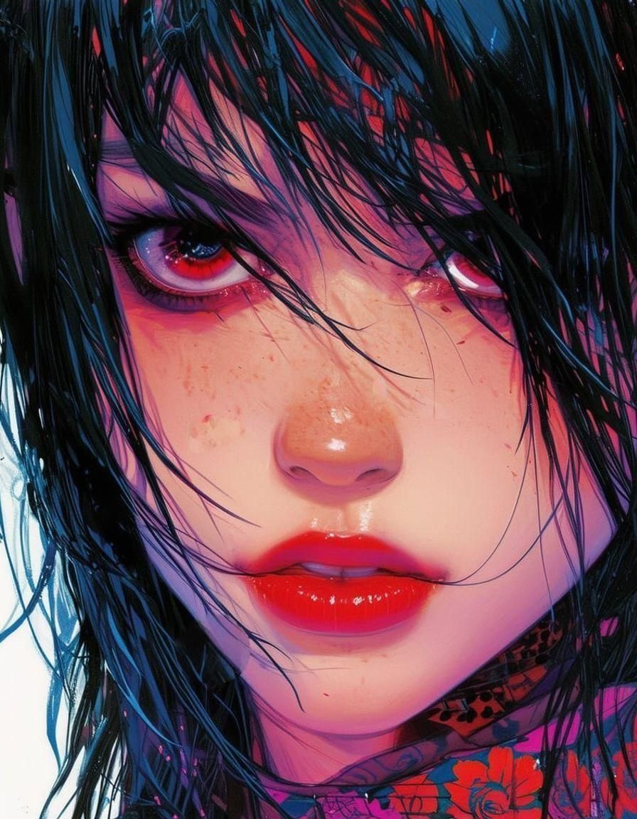 Yandere Boho Girl Portrait in Jamie Hewlett Style