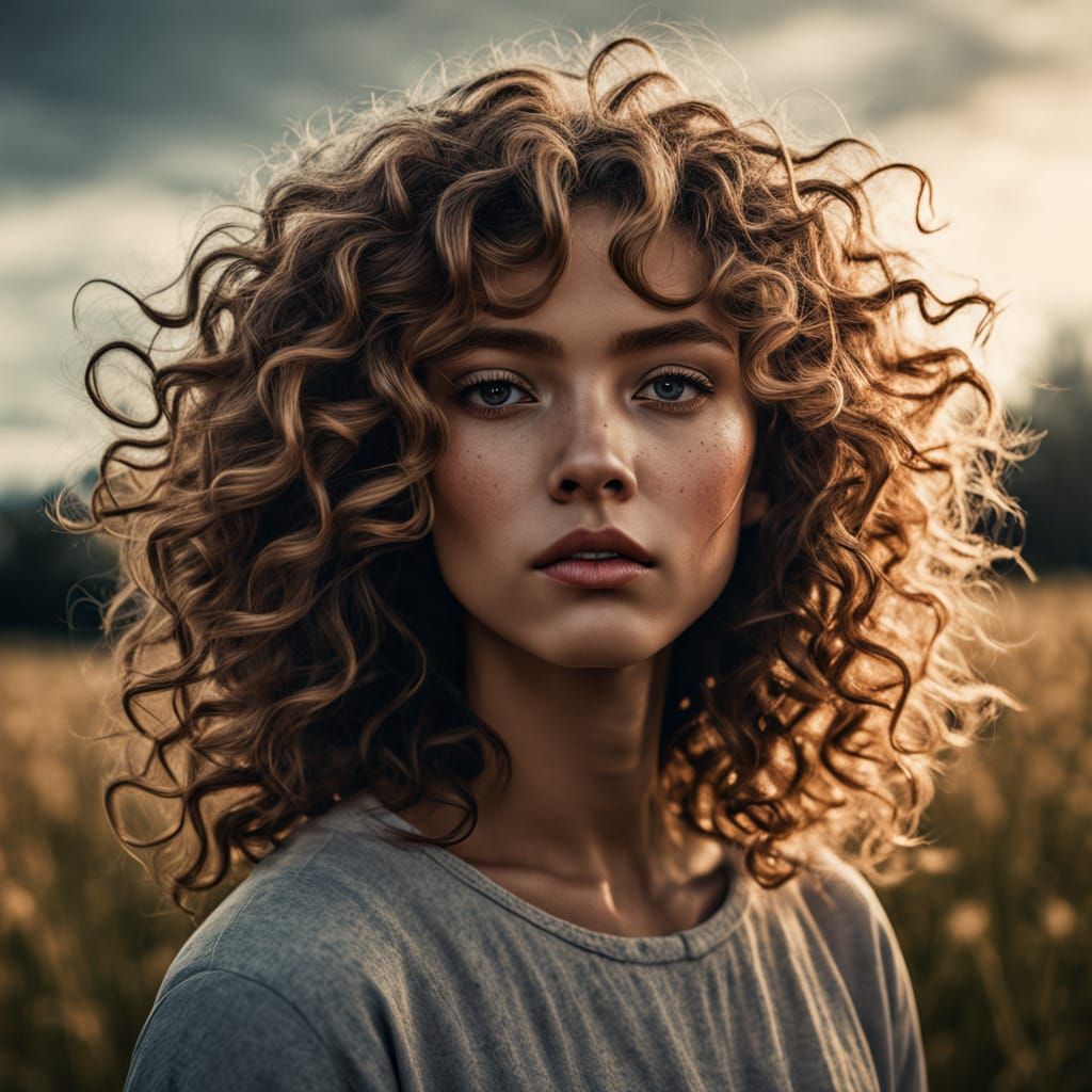 Moody Portrait of a Woman in a Field of Hearts