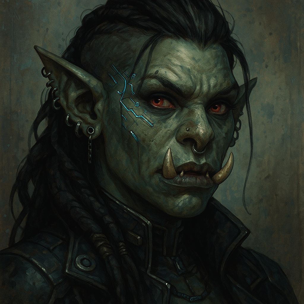 Shadowrun Female Troll Face in Cyberpunk Style
