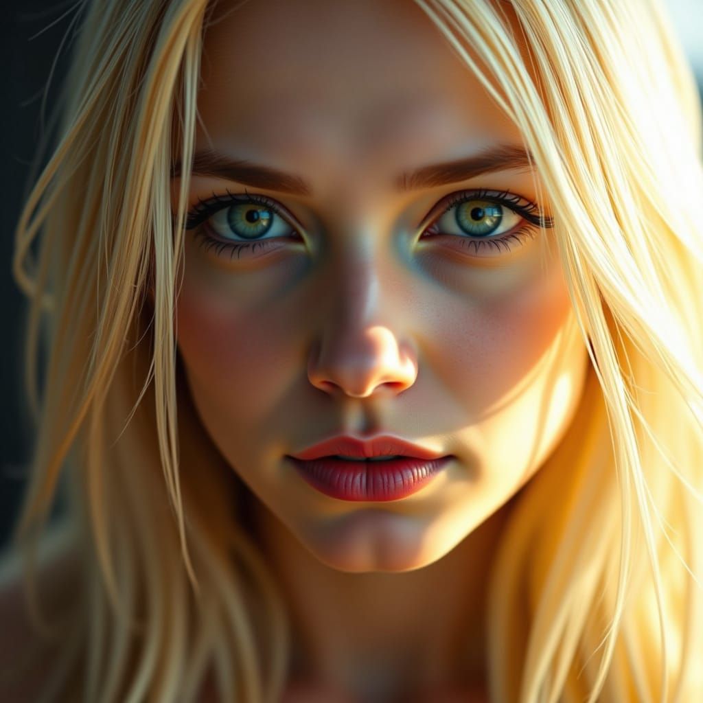 Blonde Woman With Grey Eyes And Ethereal Hair