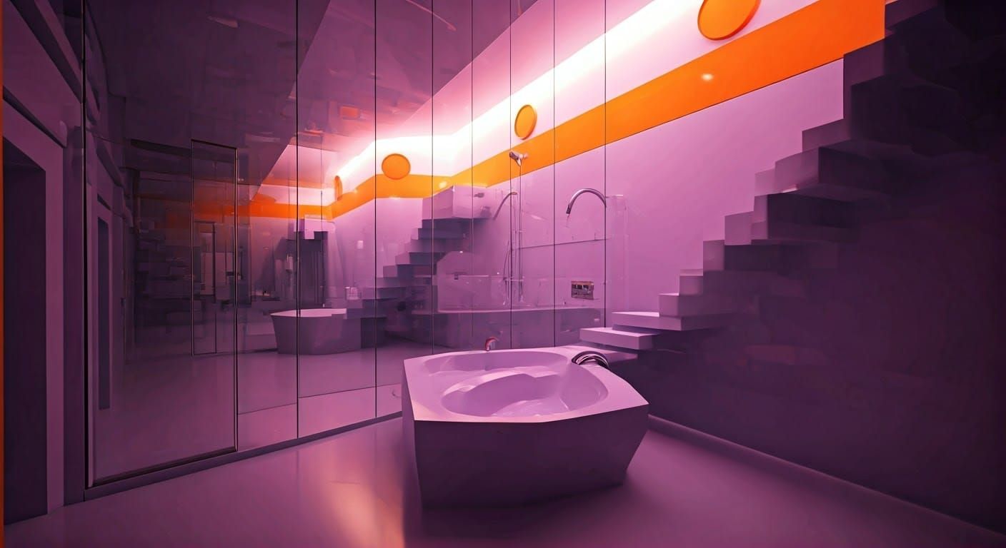 Luxurious Space-Age Bathroom with Mirrored Walls