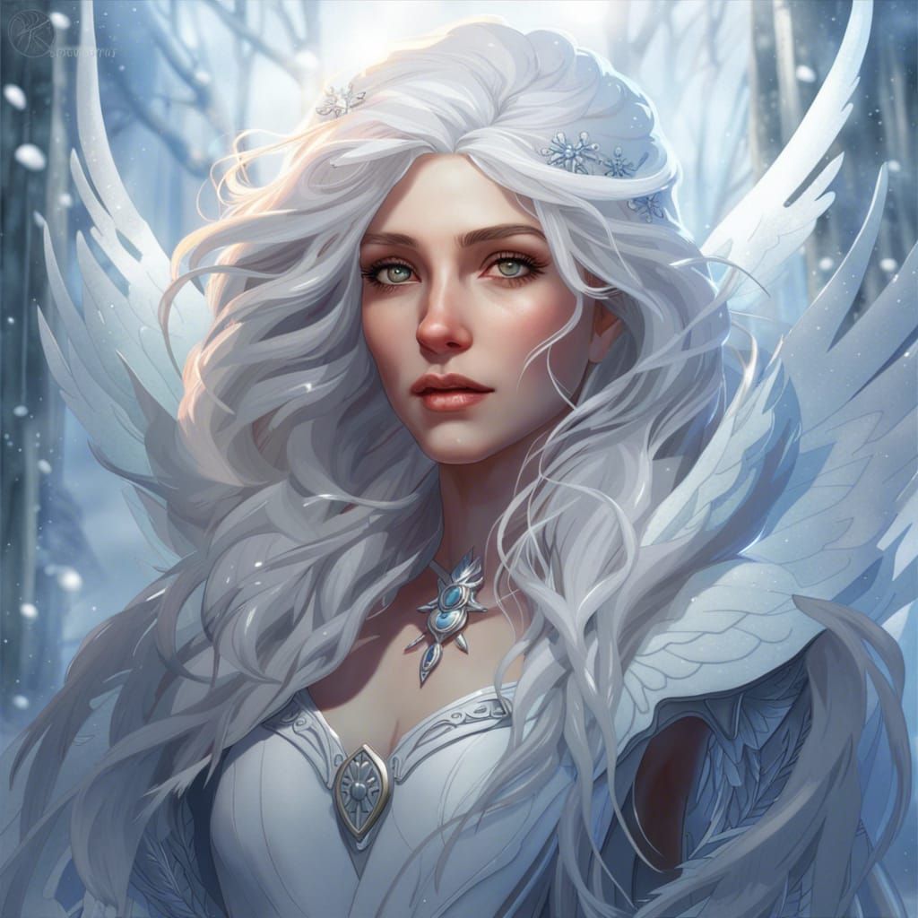 Icy Heart: Snow Avatar Portrait in Art Nouveau Style