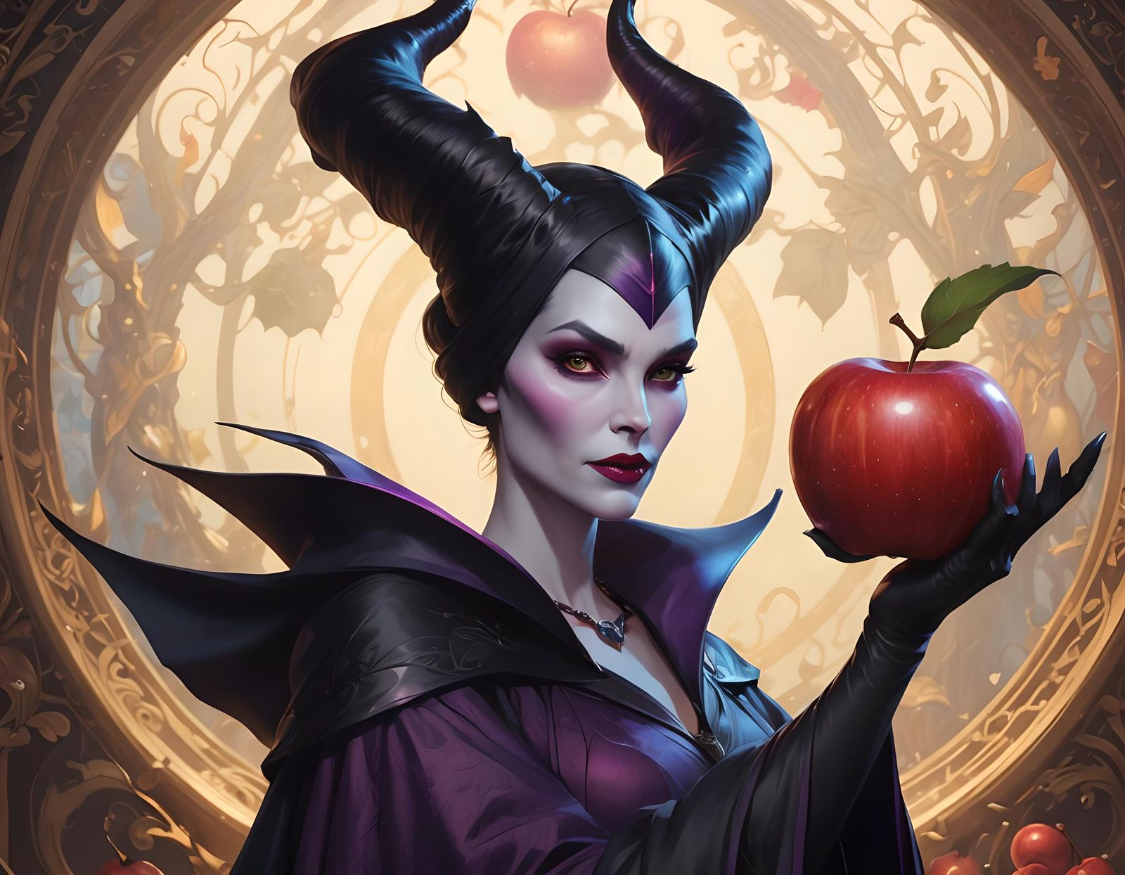 Maleficent Portrait with Apple, Detailed Concept Art