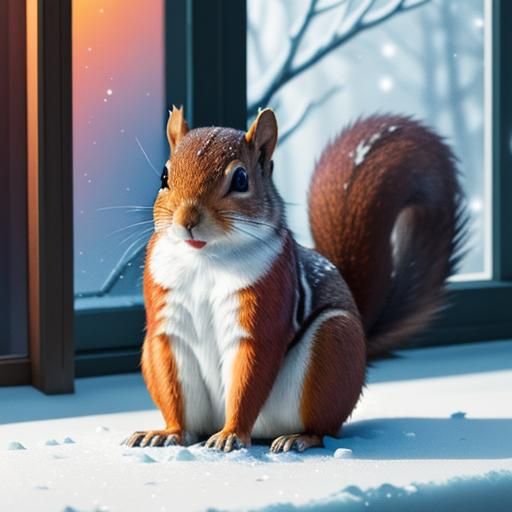 Squirrel in Neon House: Hyperrealistic Splash Art