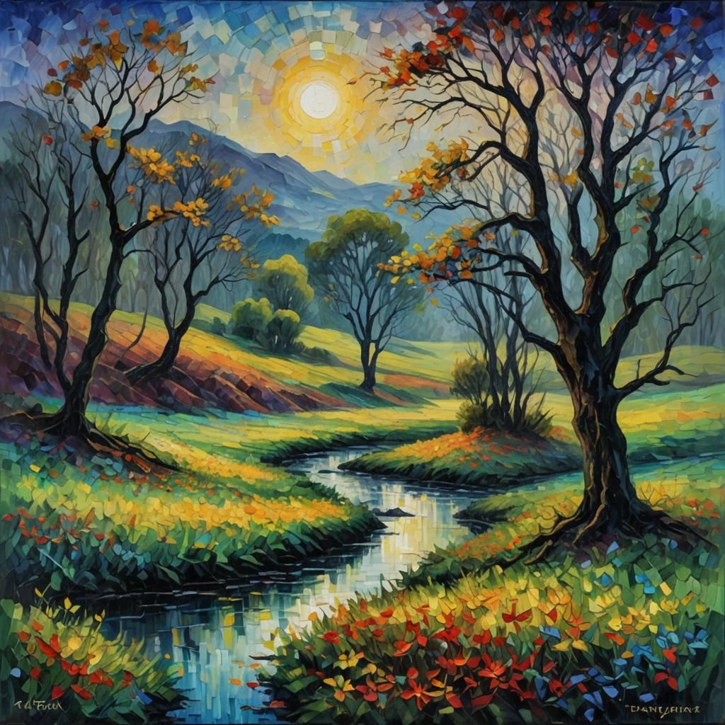 Neo-Impressionistic Figure in Mists: Expressionist Oil Paint...