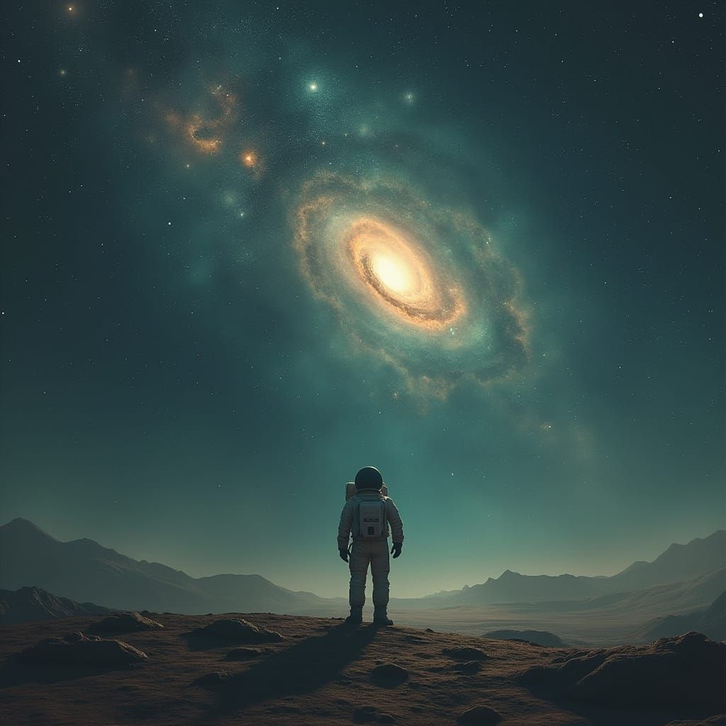 Astronaut Gazing at Nebula on Alien Planet