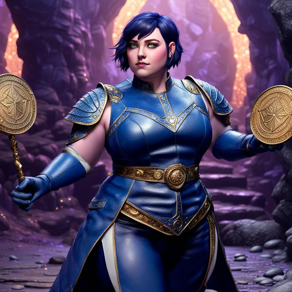 Curvy Sorceress Casting Magic in Sapphire Cave