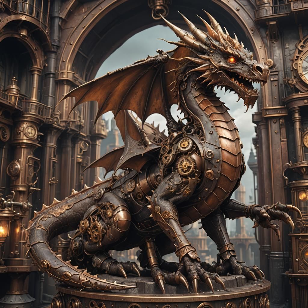 Steampunk Dragon in Bronze and Copper Tones