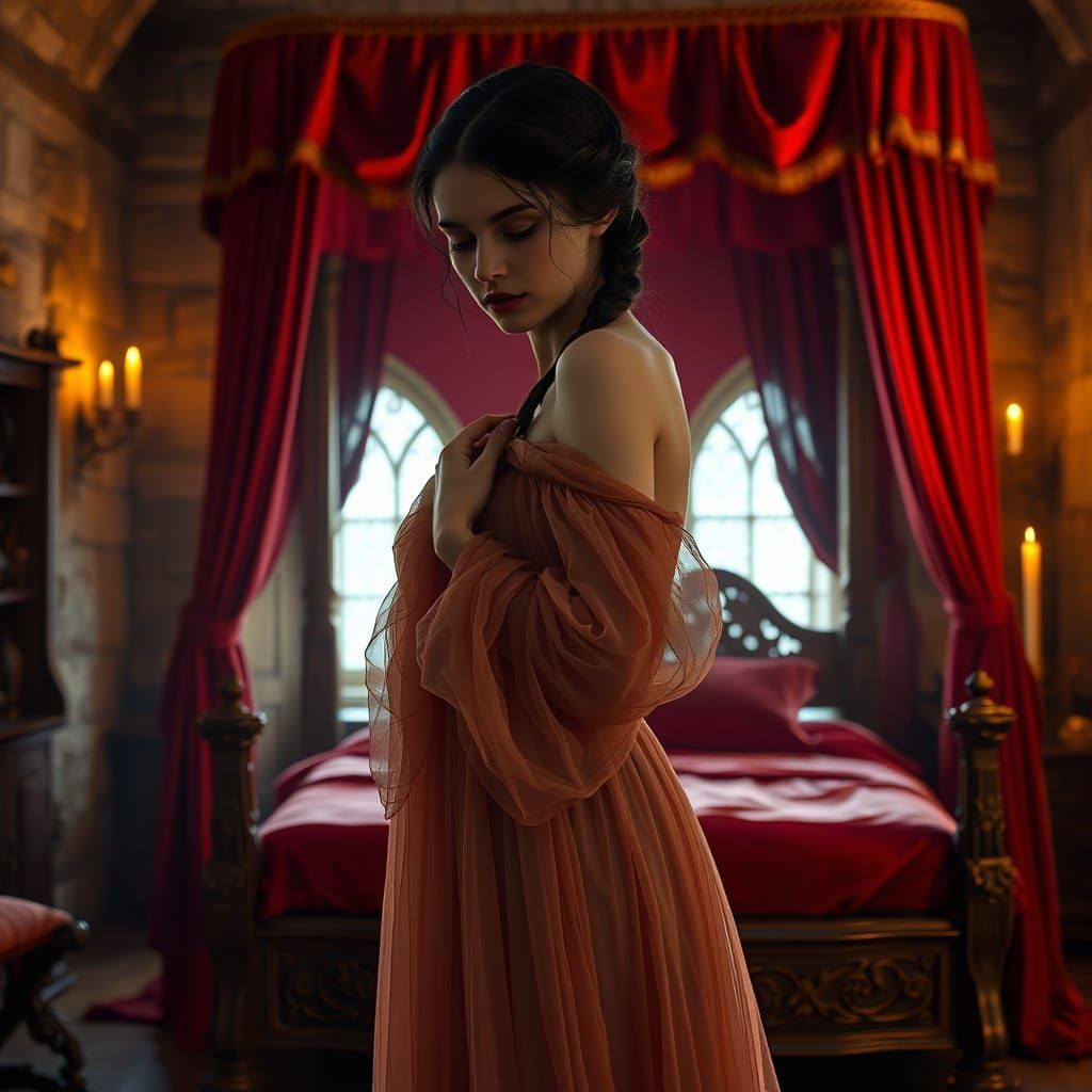 Ethereal Medieval Princess in Golden Candlelight