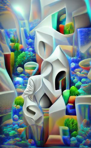 Surreal Holographic Geometric Scene in Oil on Canvas