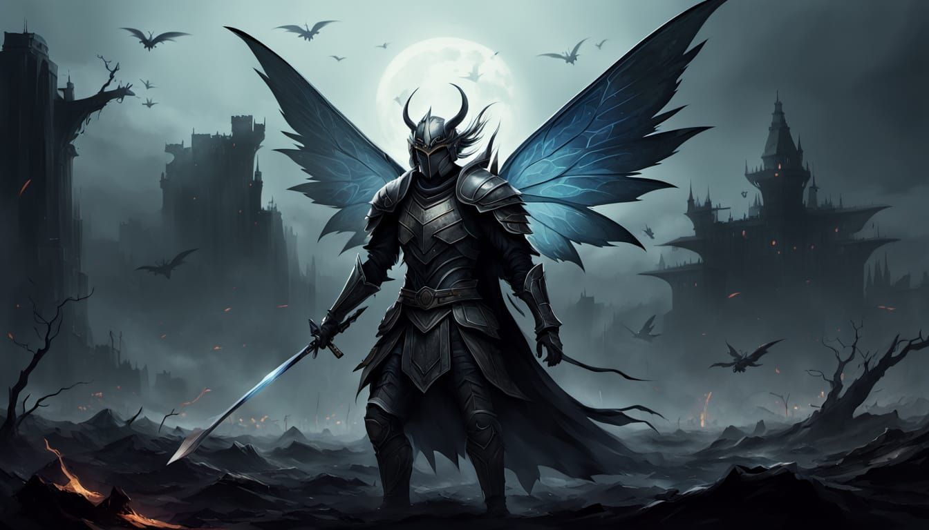 Dark Warrior Fairy in Whimsical Illustration Style