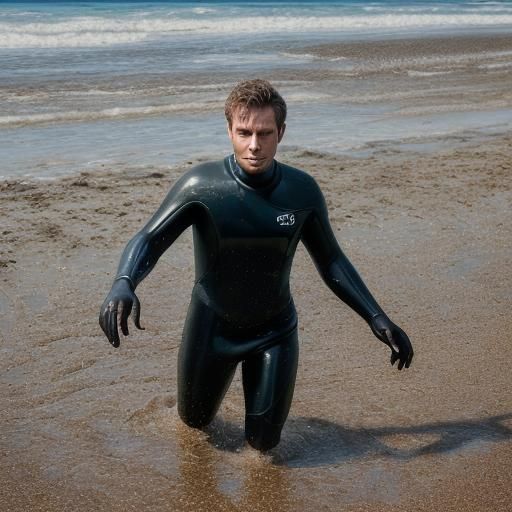 Man in Wetsuit Sinking in Quicksand