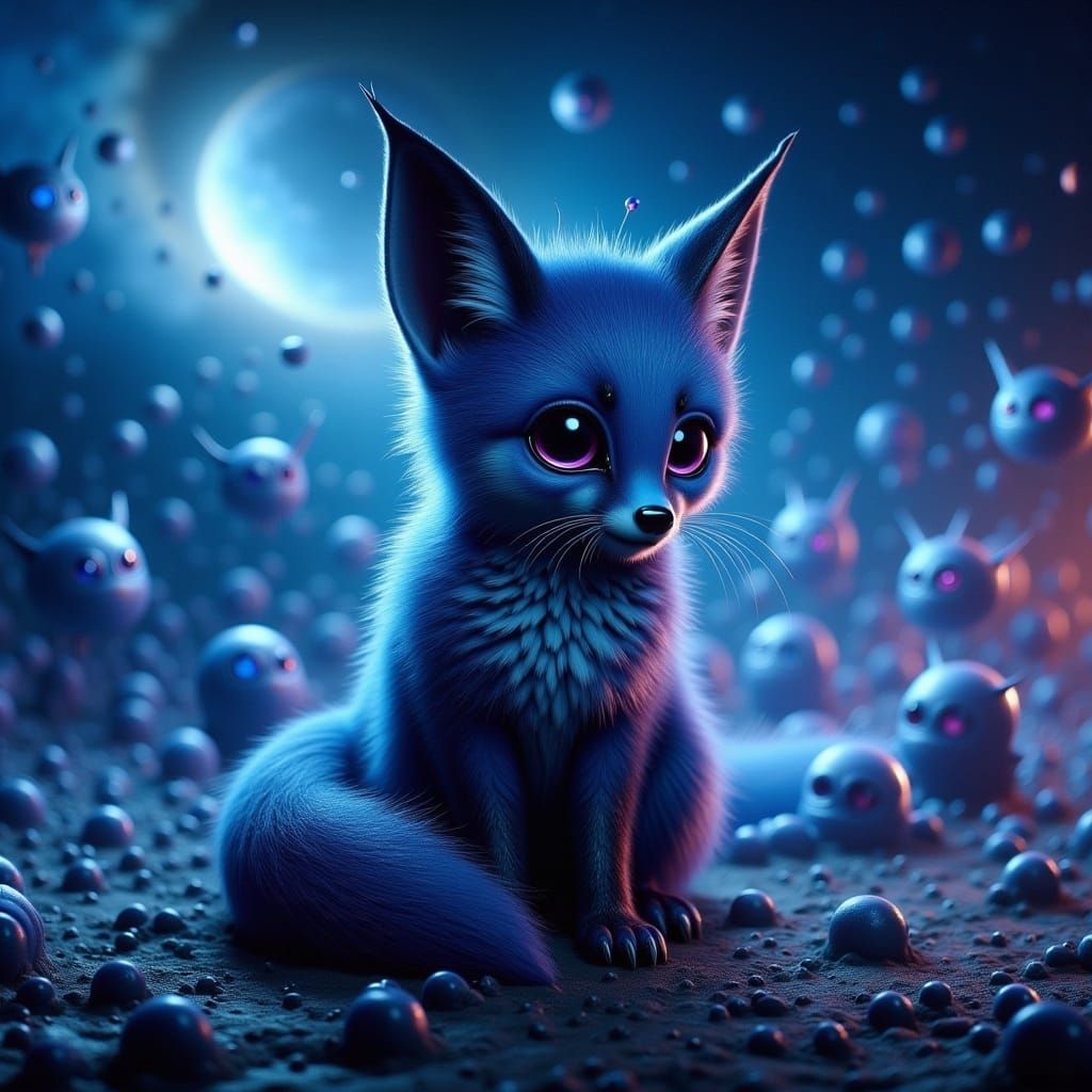 Ethereal Blue Fox Radiates in Cosmic Beauty