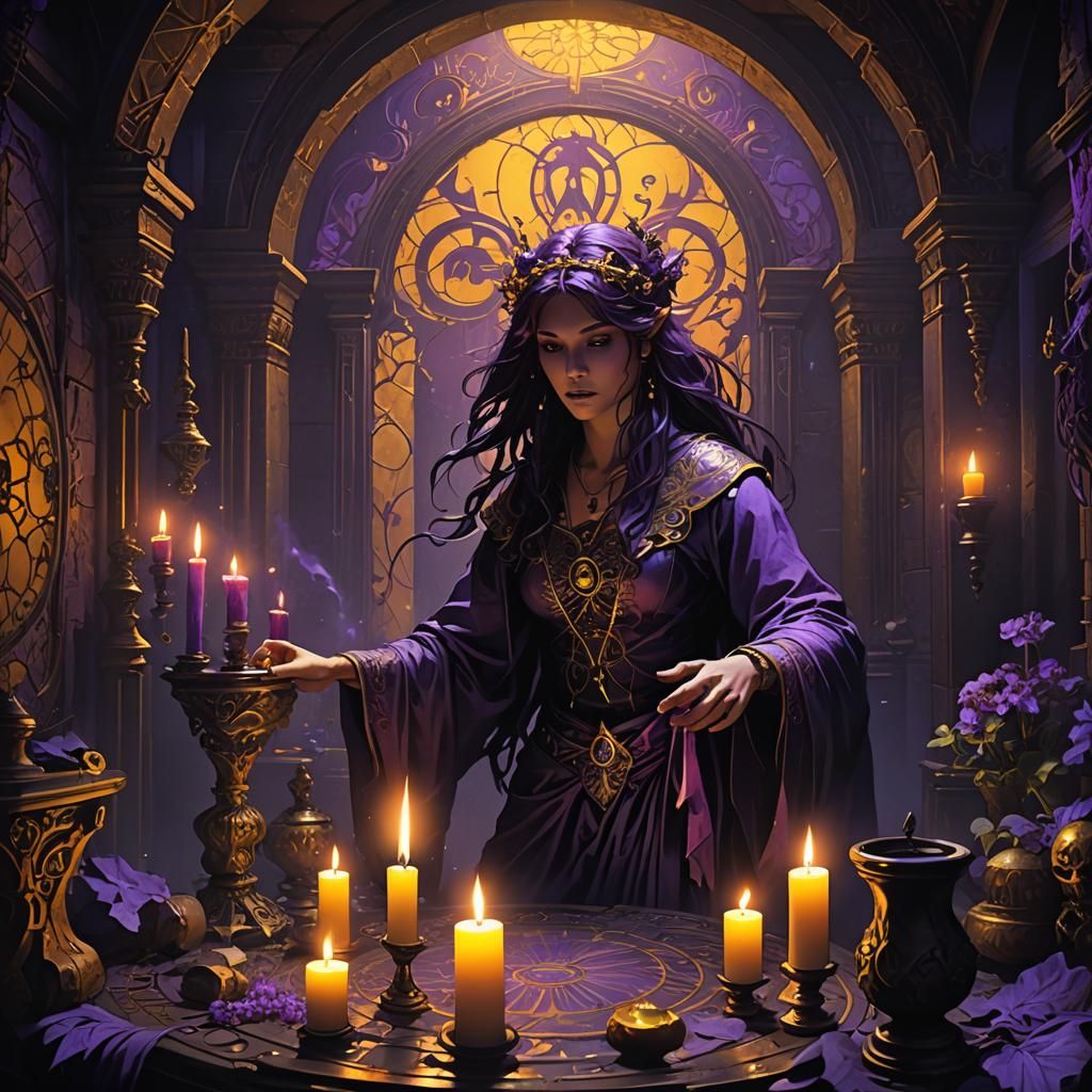 Dark Fantasy Ritual Chamber in Alphonse Mucha Style