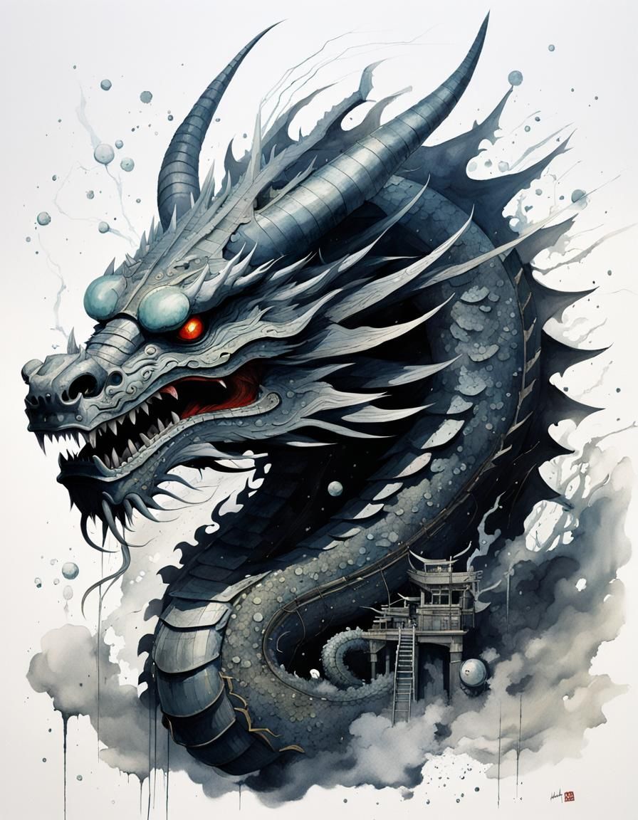 Biomechanical Japanese Dragon God Inspired by Fantasy Art