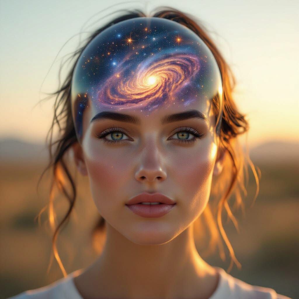 Cosmic Dreams: Woman With Swirling Galaxy In Transparent Hea...