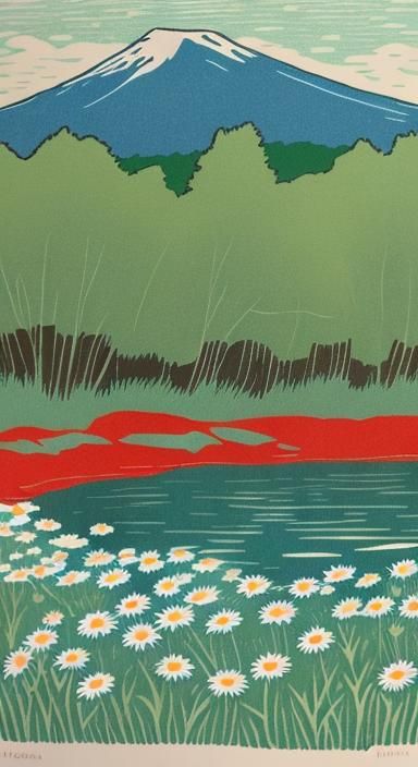 Vermont Swimming Hole: Woodcut Print in Posada Style