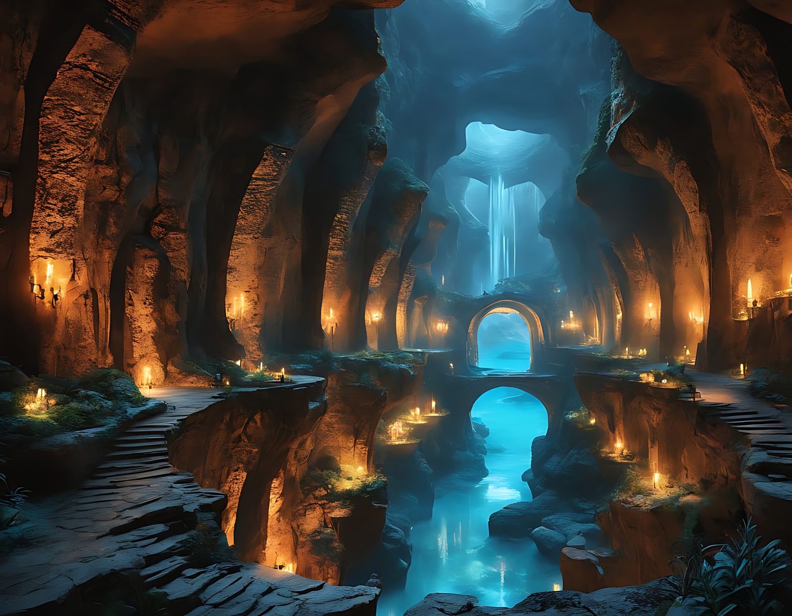 Mystical Underground Realm in Golden Twilight
