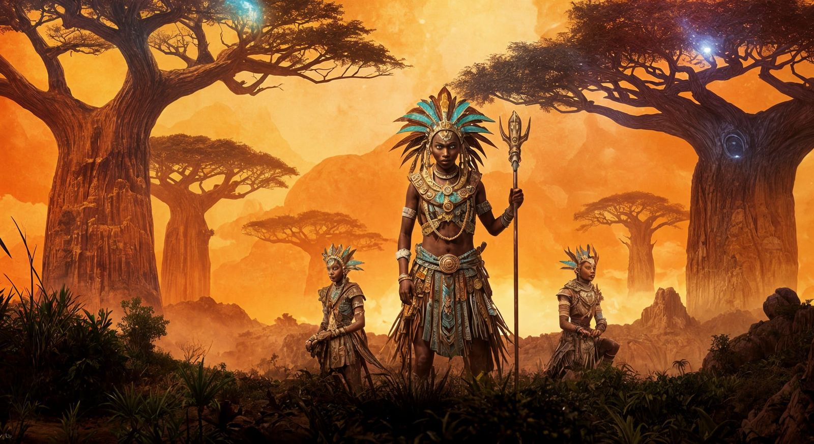 Surreal Guardians of Aetherwinds in Vibrant West African Myt...