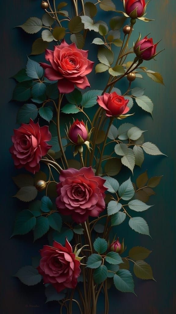 Red Roses in Oil Painting Style