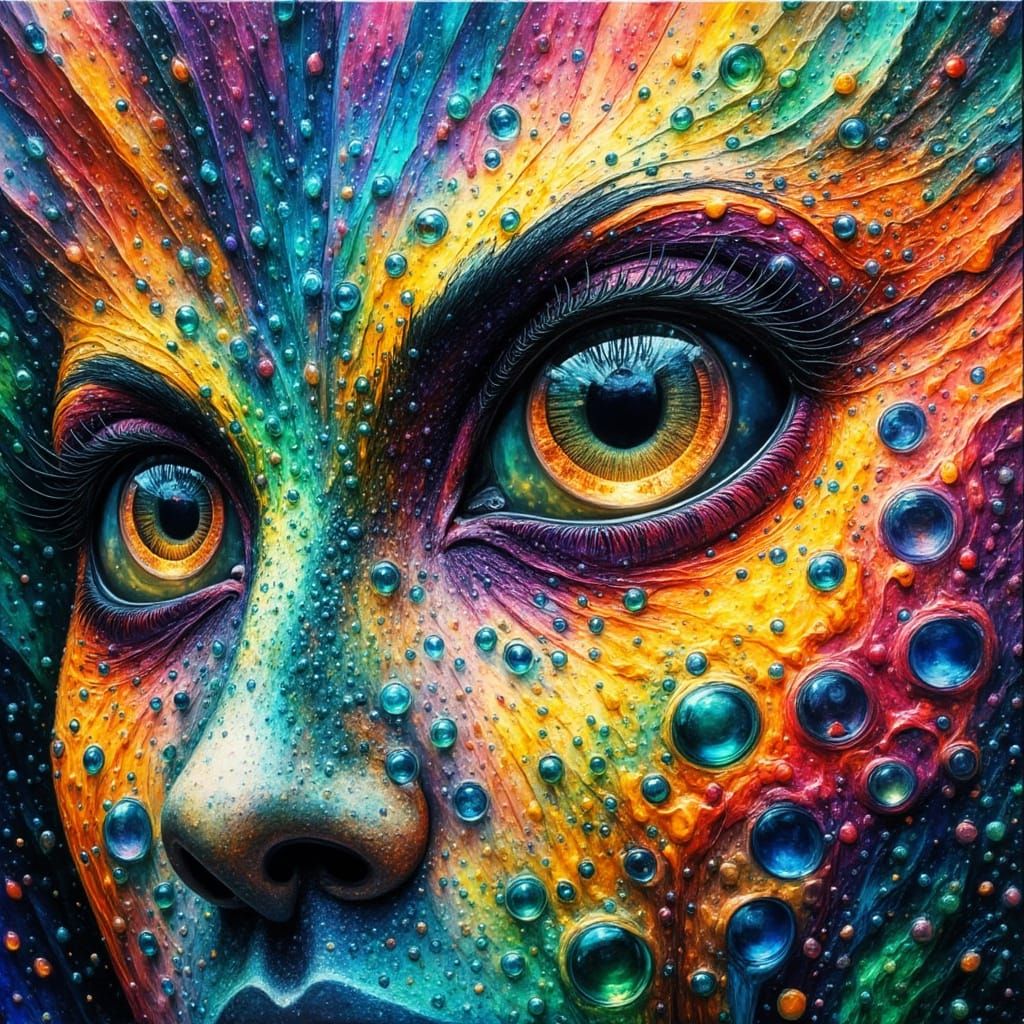 Cosmic Dance of Colors: Abstract Owl Eyes