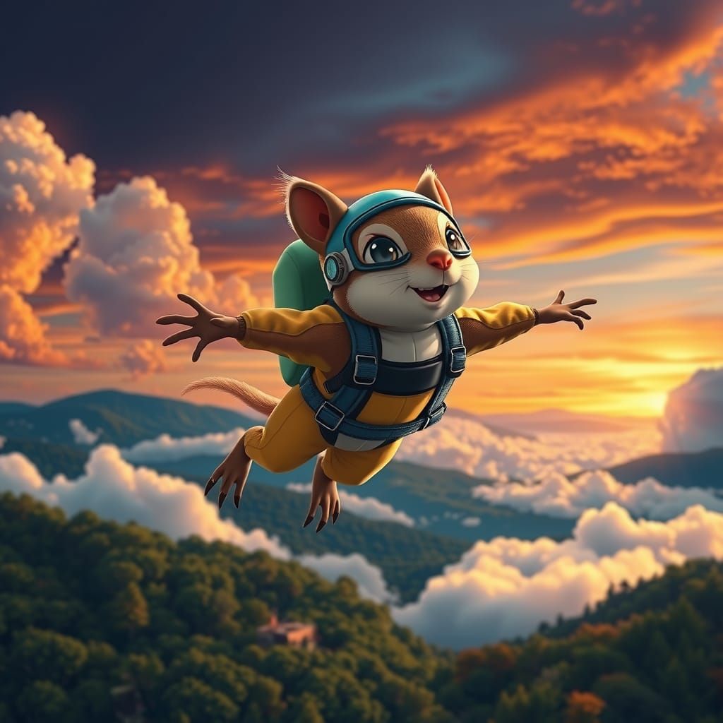Flying Squirrel Skydiving Adventure with Sunset Backdrop