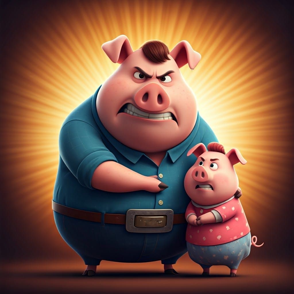 Overprotective Brother Pig Defends Sister with Fury
