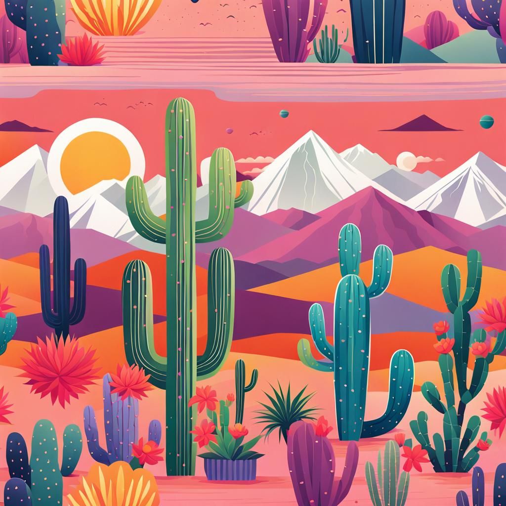 Vibrant Desert Landscape in Flat Vector Style