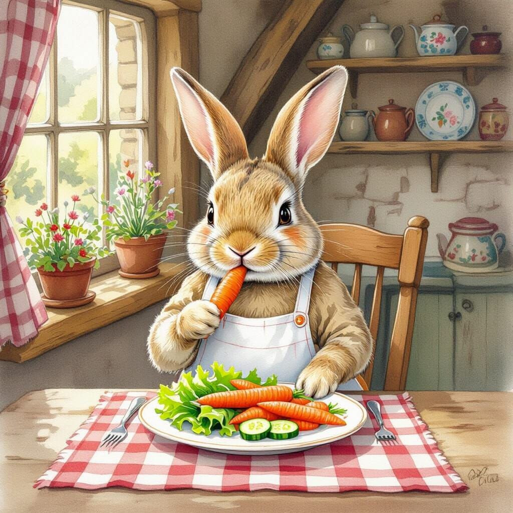 Rabbit Chef's Delight: A Whimsical Watercolor Illustration