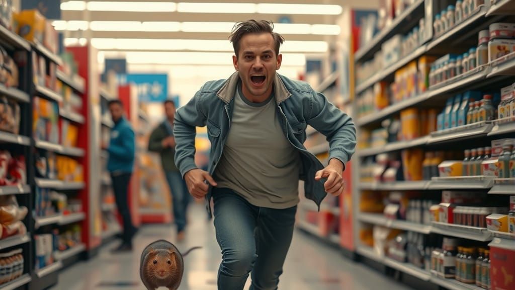 Frantic Man Escapes Menacing Rat in Walmart Aisle