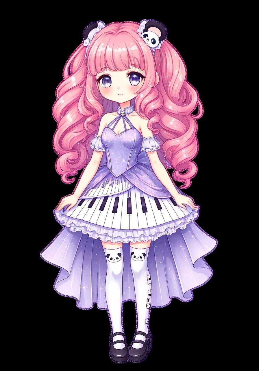 Chibi Girl in Piano Dress: Kawaii Anime Style