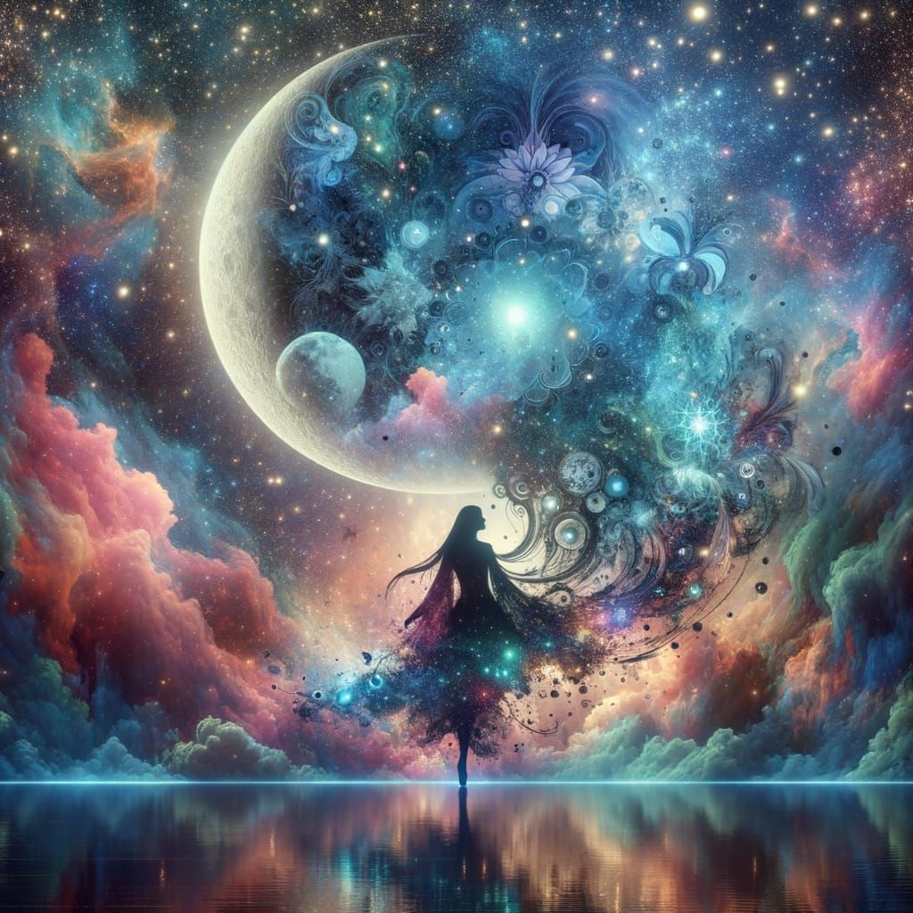 Cosmic Mind: Surreal Galaxy Silhouette in HDR