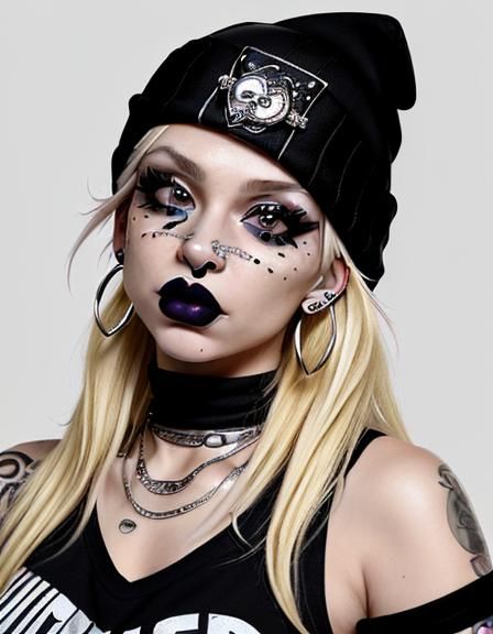 Punk Woman with Piercings in Streetwear Style