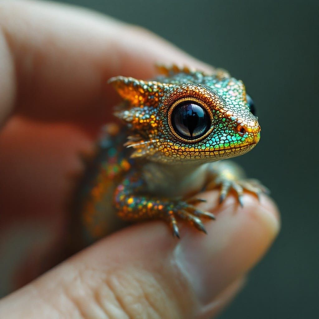 Realistic Pocket Dragon Held in a Woman's Hand