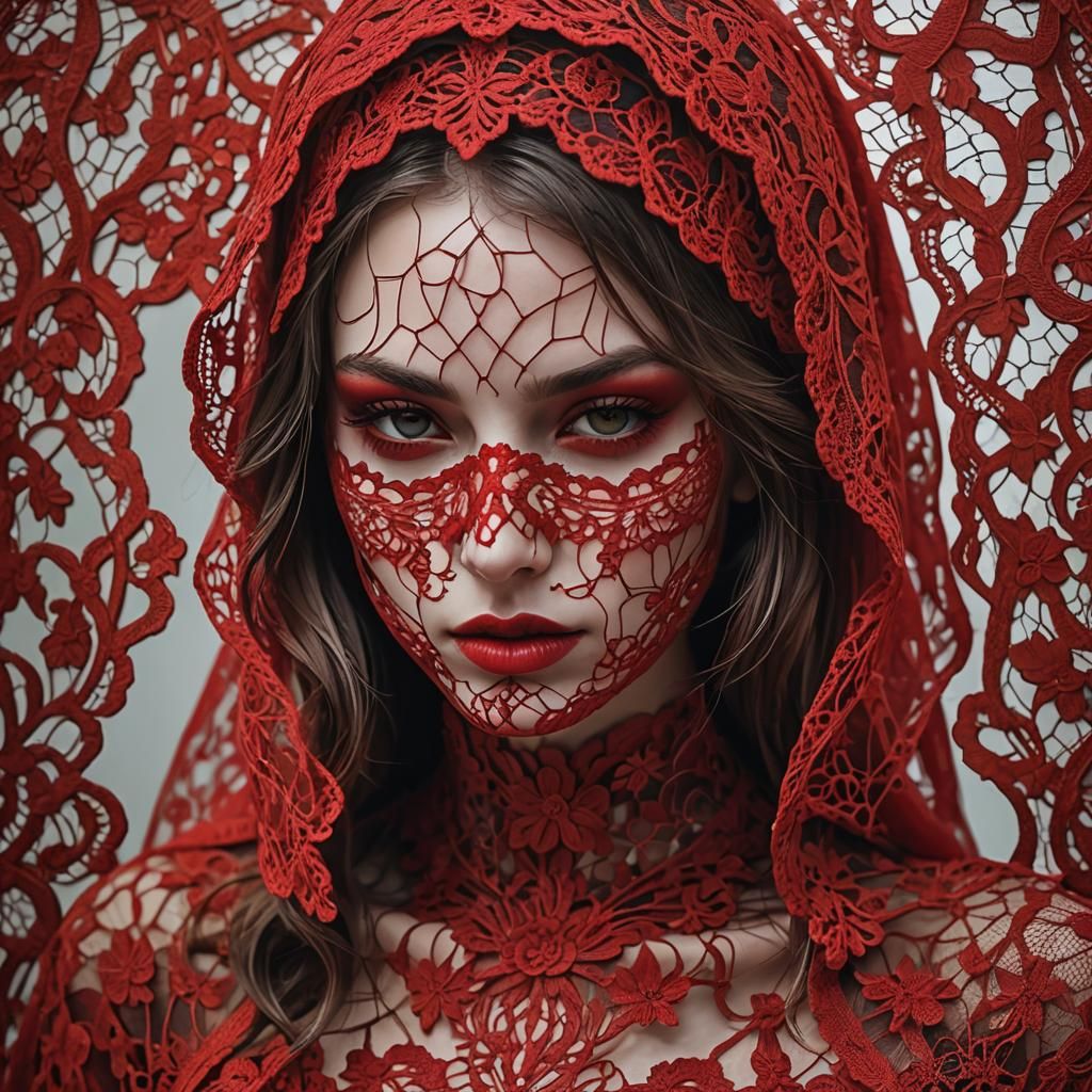 Woman Clad in Red Lace
