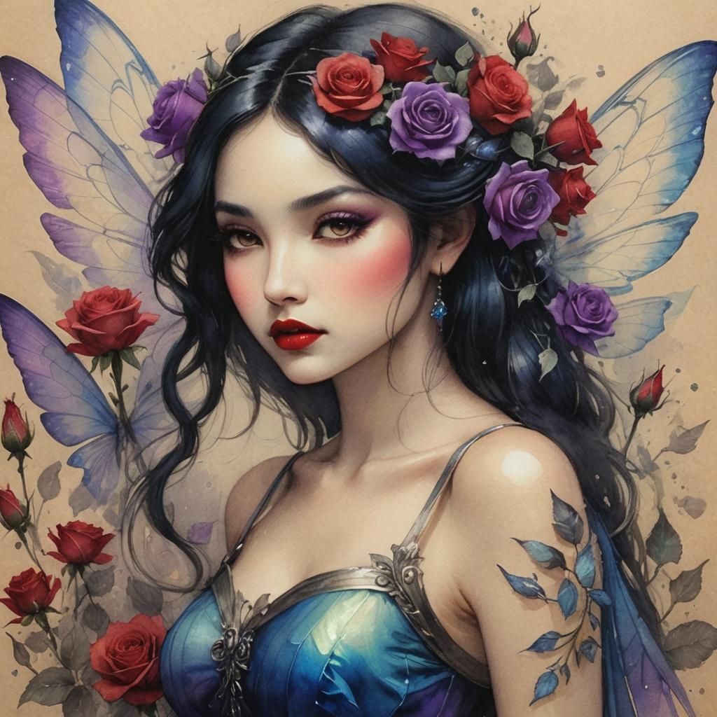 Mysterious Fairy Portrait with Iridescent Wings