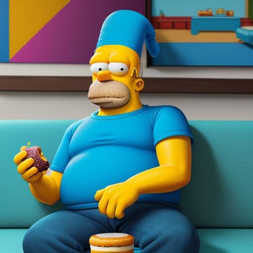 Homer Simpson on Couch: Cartoon Digital Illustration