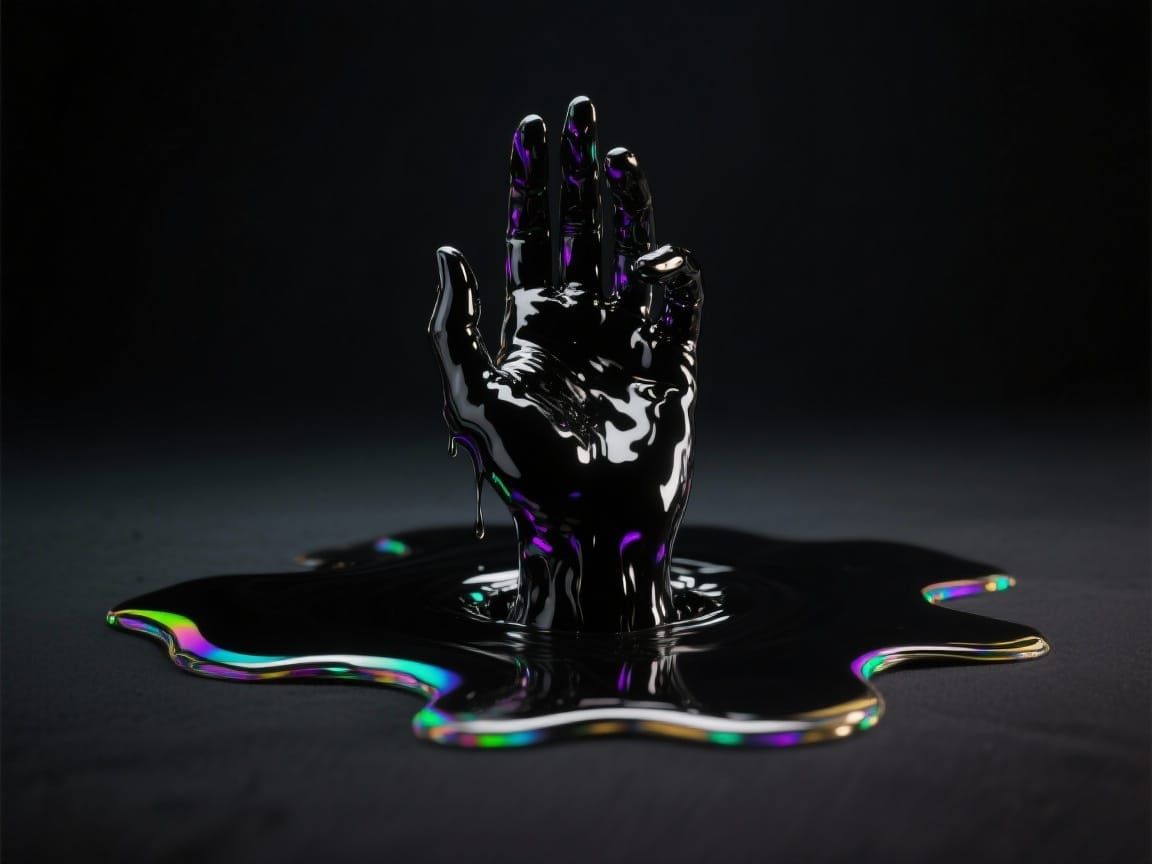 Gothic Surrealism: Oily Hand Emerging from Darkness