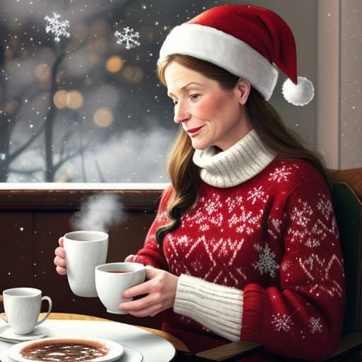 Whimsical Winter Wonderland Scene with Hot Cocoa