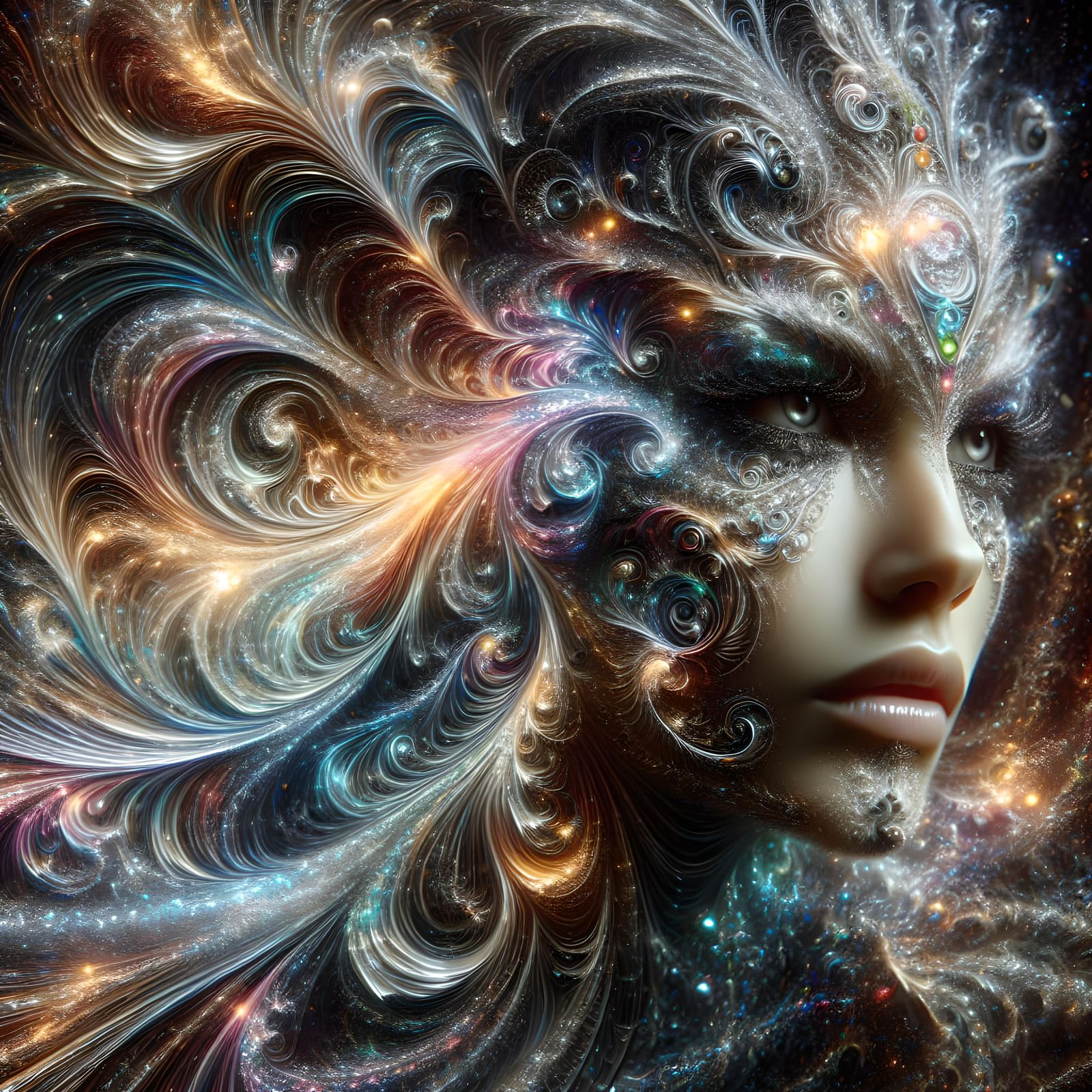 Luminous Woman with Iridescent Water in Fantasy Style