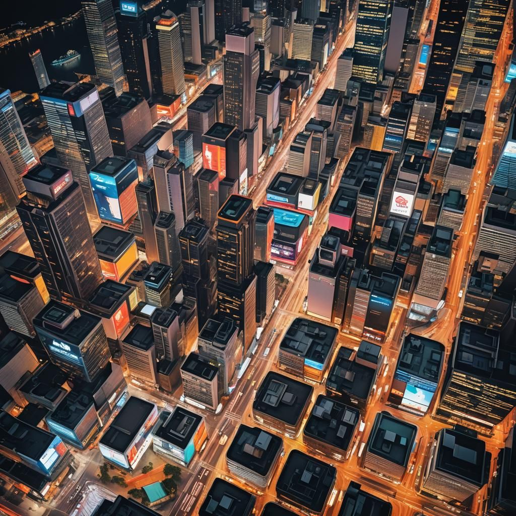 Vibrant Cityscape at Night in Neon Lights