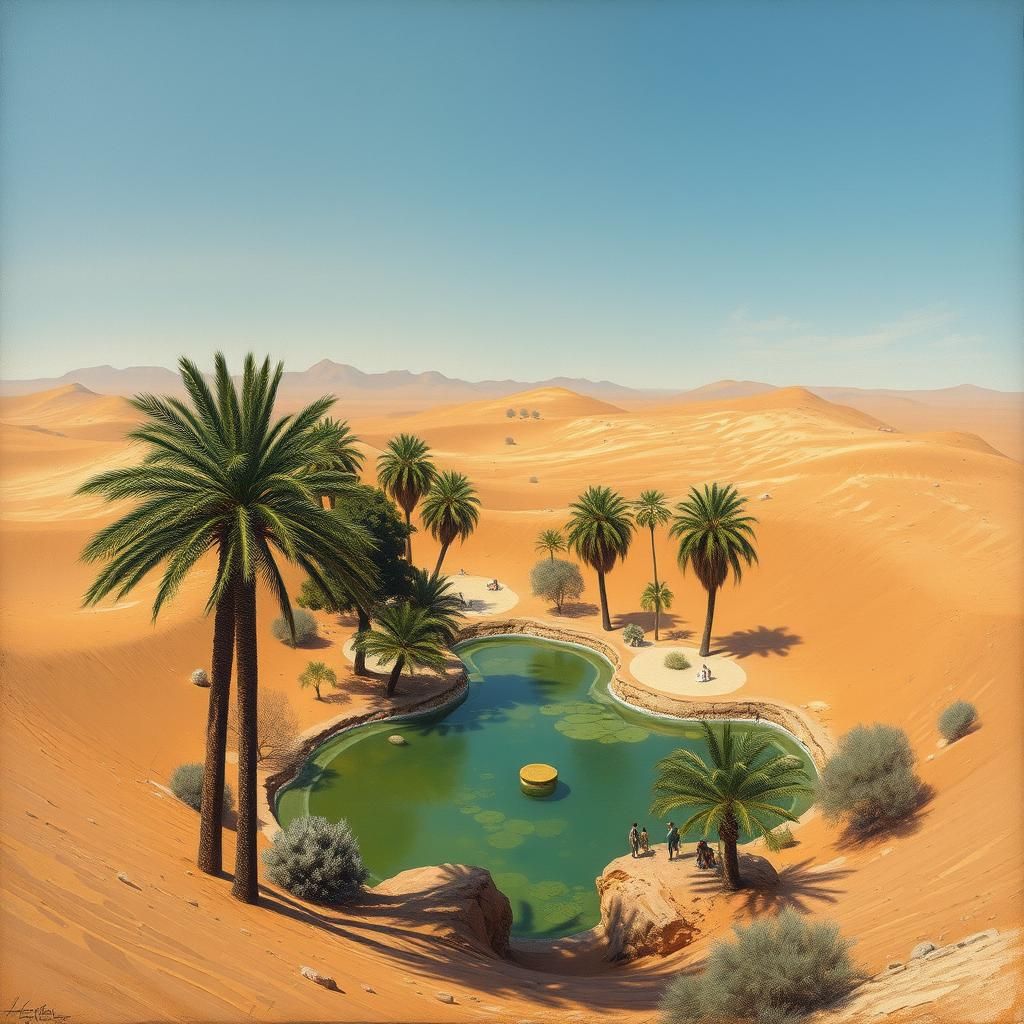 Desert Oasis: Bird's Eye Oil Painting